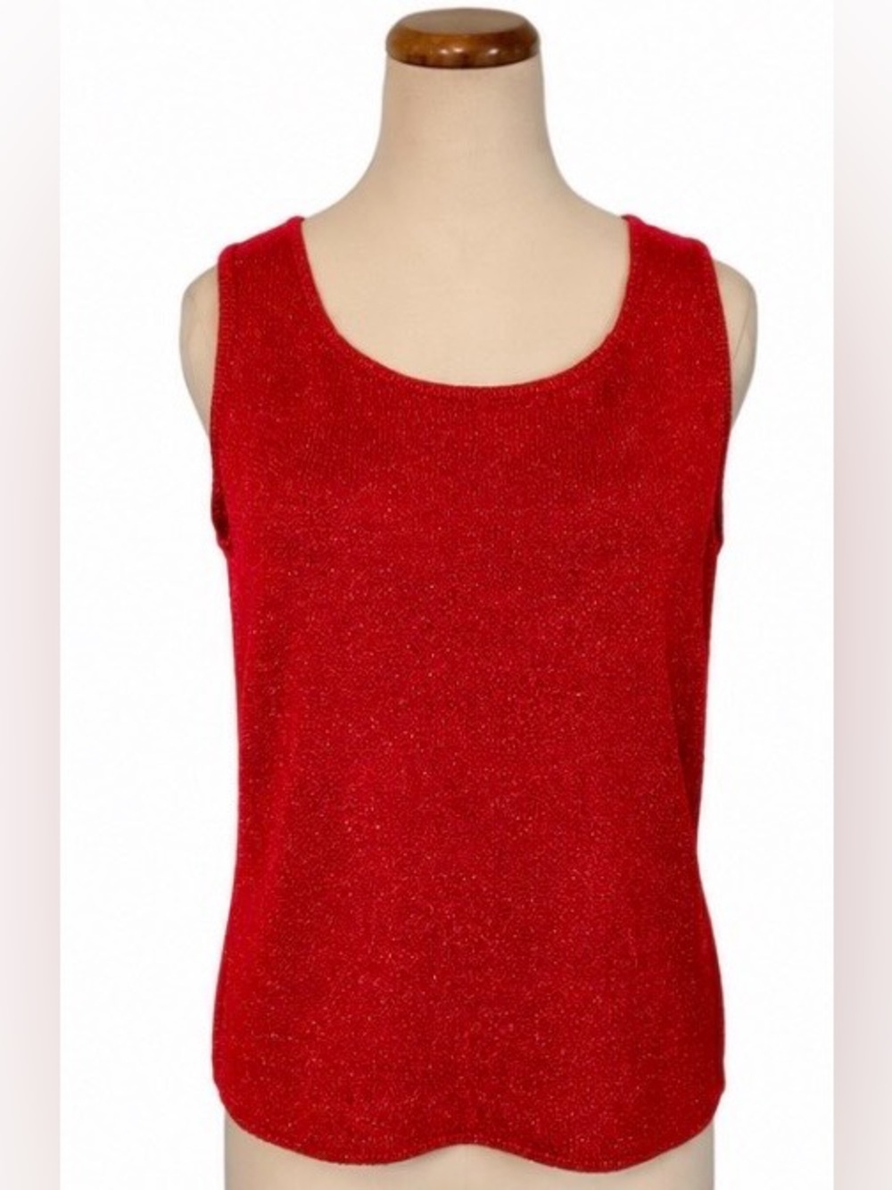 [St John] Evening Red Sparkle Knit Sweater Size S USA Made
